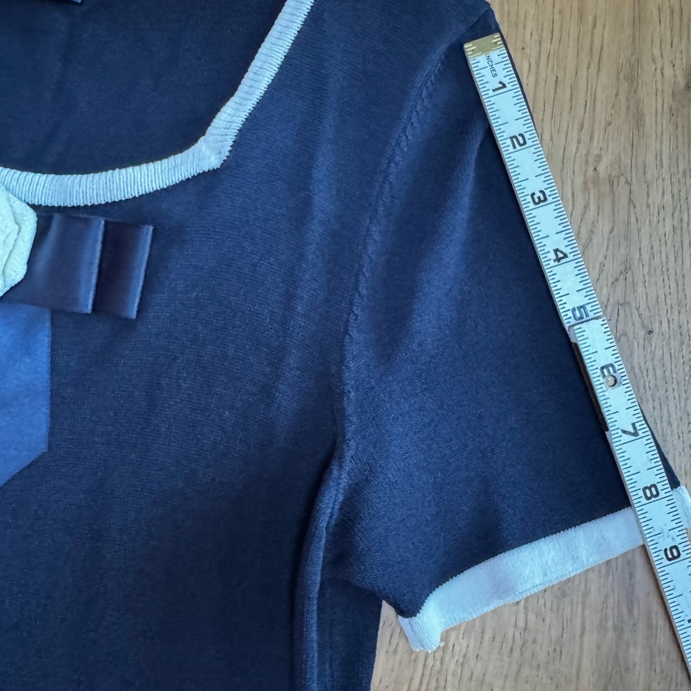 Luisa Spagnoli Navy Blue Knit Dress IT 44 US 8 Bow Trim Elegant Classic Luxury - Picture 8 of 11